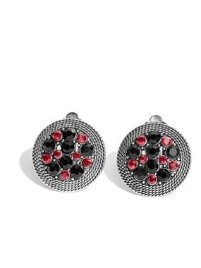 Paparazzi Red Black Rhinestone Clip On Earrings Round Statement